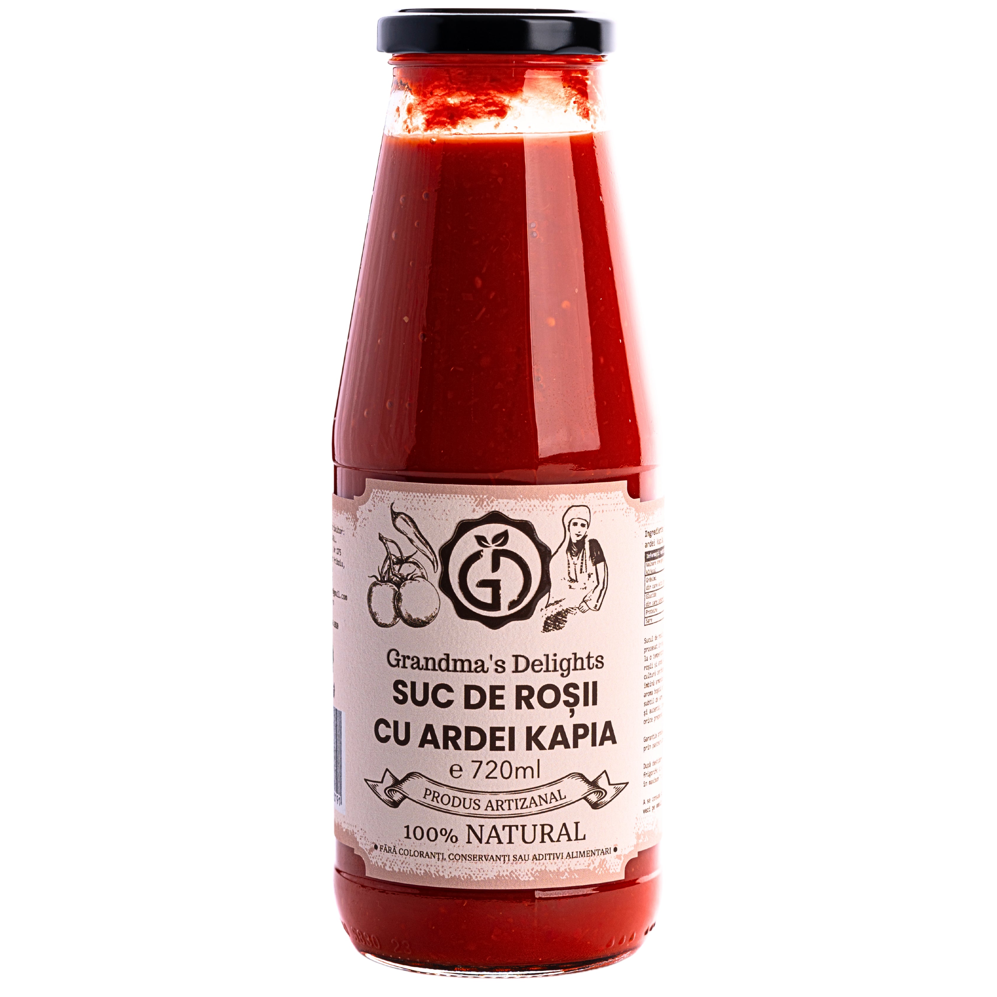 Suc de Roșii cu Ardei Kapia Grandma's Delights, 100% Natural, Fără Conservanți, Ideal pentru Sosuri și Preparatele Tale Culinare 720ml